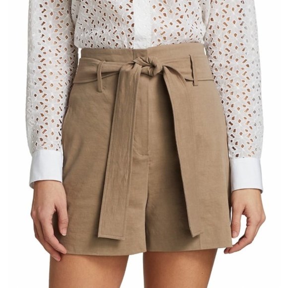 NWT THEORY Belted Linen Blend Shorts - Picture 6 of 9